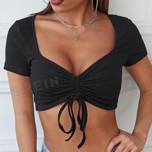 black drawstring crop top